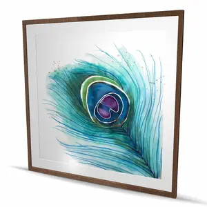 Begin Home Decor C1FM4848SEWQR4 48 x 48 in. Peacock Feather Closeup - Framed Matted Print Wall Art for Home Decor