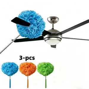 3 Pack Telescopic Microfiber Duster with Adjustable Extension Pole, Washable Reusable Dust Cleaner for Ceiling Fan Blades, High Ceilings, Cobwebs, Walls & Window Surfaces Extendable Extendable