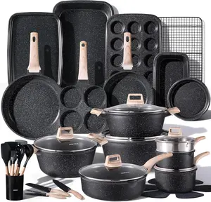 44pcs Cookware Sets Pots and Pan Set Nonstick, Cooking Set Non Stick, Induction Cook Ware with Bakeware Set, Kitchen Knife Set