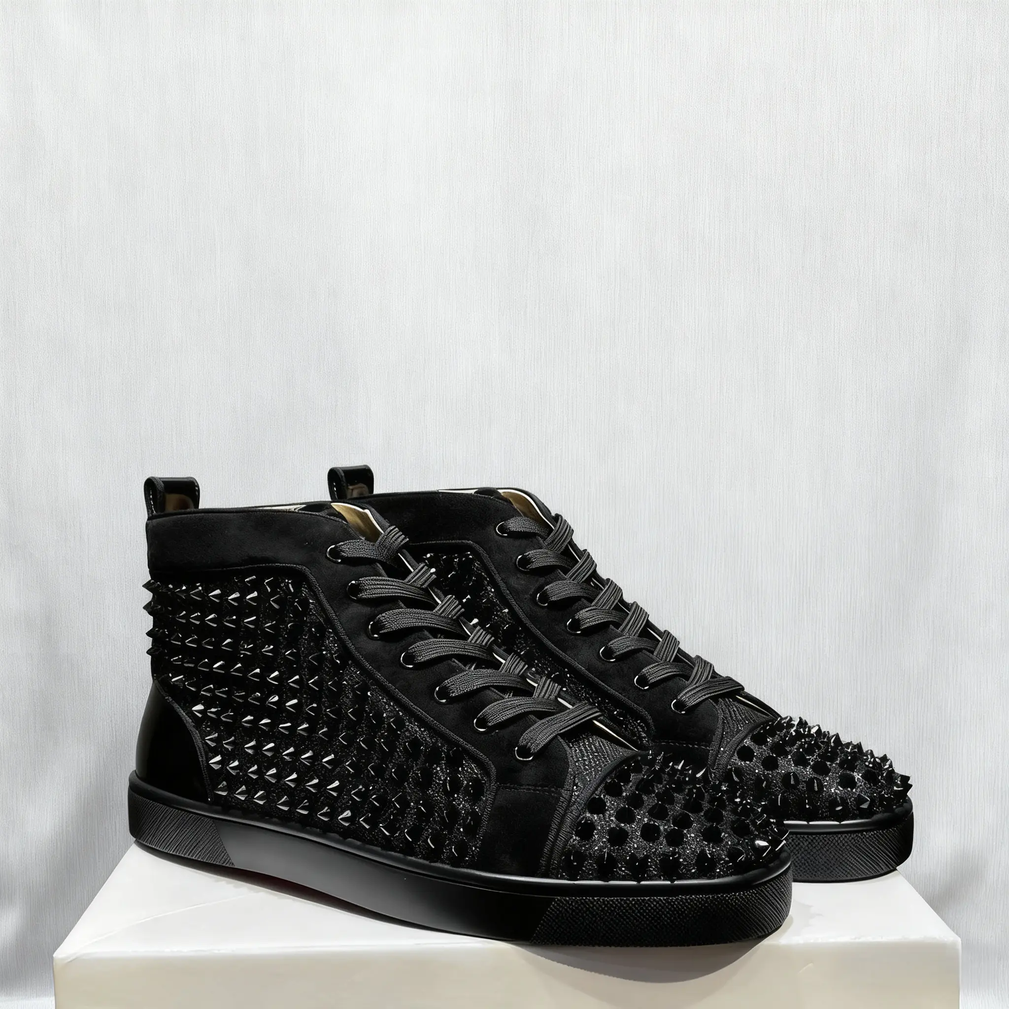 Shimmery Textured Stud-Covered High-Tops | Trendy Luxury Casual Fashion Footwear#ShimmeryFashion #StuddedFootwear #HighTopTrends2025 #OOTDFashionVibes #LuxuryCasualShoes