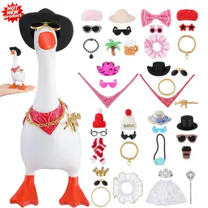 12 Sets 7 Inches Mini Desk Goose Outfits Small Desktop Goose Clothing Accessories with Mini Hat Necklace Dresses Sunglasses for Magnetic Porch Geese Key Holder Decor Gifts