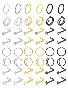 Rhinestone Inlaid Decor Spiral Nose Ring, Stainless Steel Heart Decor, Body Piercing Jewelry for Women & Men, Fashion Accessories for Party