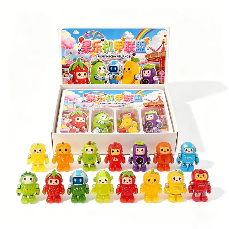12pcs Fruit Mecha Alliance Jelly Candy Gift Box - Sugar-Sweet Fruit Snacks, Cute 3D Robot Jelly Filled Gummies, Chewy Candy Bites for Kids, Ideal for Birthday Party, Children’s Snack Gifts