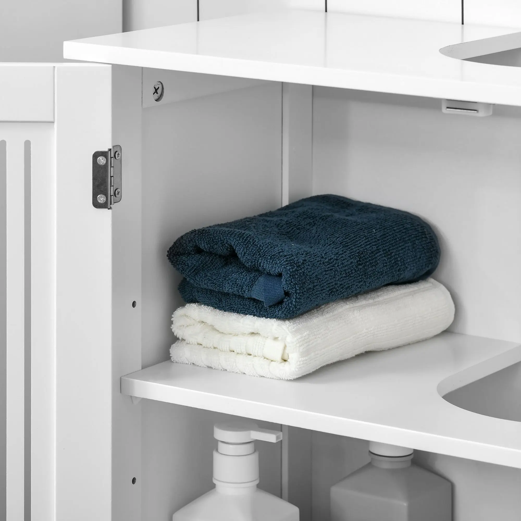 Kleankin Modern White Under Sink Bathroom Cabinet with Adjustable Shelves for Storage