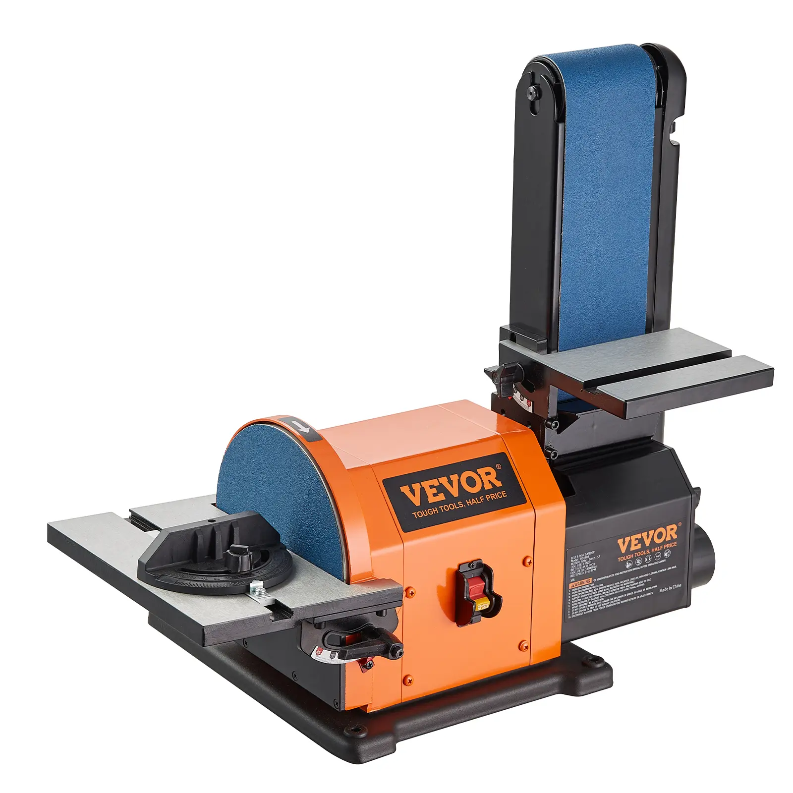 VEVOR Professional 4"x36" Belt & 6" Disc Sander, 5Amp Induction Motor, 2160 RPM Efficient and Stable Sanding, Non-Slip Cast Aluminum Worktable, Tilt Aluminum Table for Woodworking, Steel Sanding Tasks