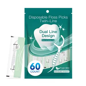 Individually Wrapped Dental Floss Picks,240 Count No Break Travel Resistant Floss,Mint Twin Line Toothpicks,Super Clean Remove Plaque （Green）