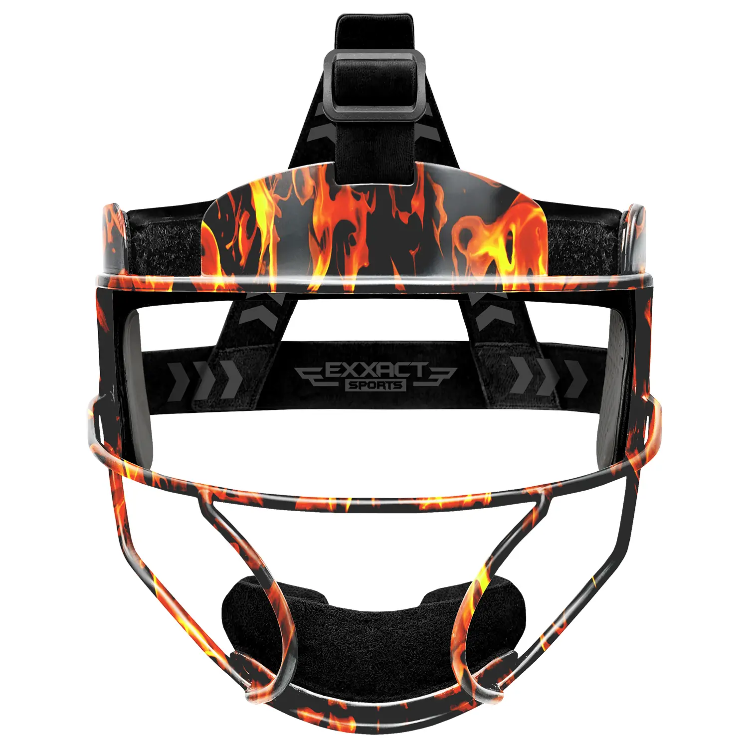 Exxact Sports Unisex Youth Baseball & Softball Fielder's Mask - Lightweight Impact-Res. Alloy Steel, Wide View, 3-Point Adjustable Elastic Harness, Adjustable Chin Cup/Strap, Removable Liner (Flame), 342G, All Seasons Sporty Face Covers & Mask, Eva, Adjus
