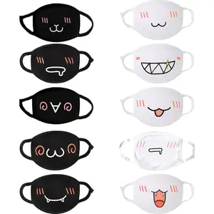 10 pieces of cute anime masks, reusable and washable masks, black and white