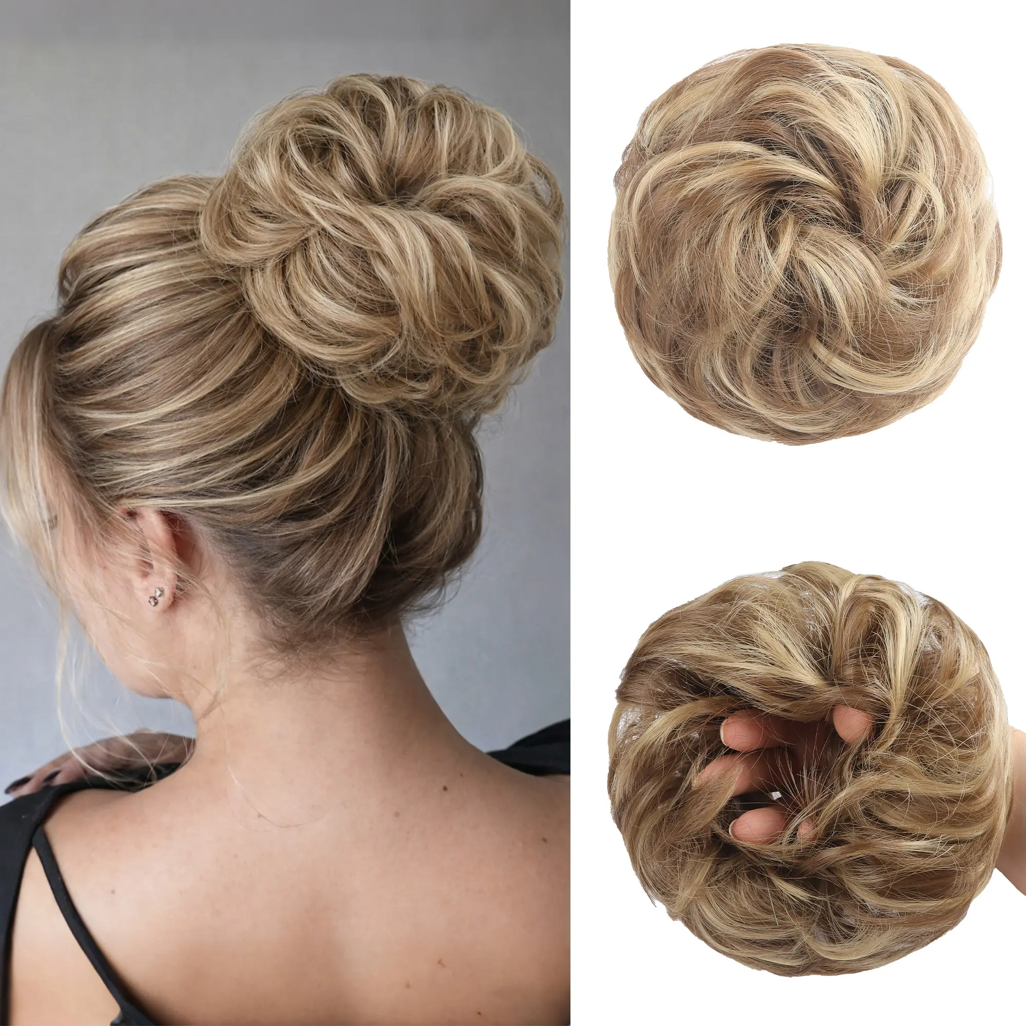 Tousled Updo Messy Bun Hair Piece Hair Extension Ponytail with Elastic Rubber Band Updo Extensions Hairpiece Synthetic Hair Extensions Scrunchies Ponytail Hairpieces for Women