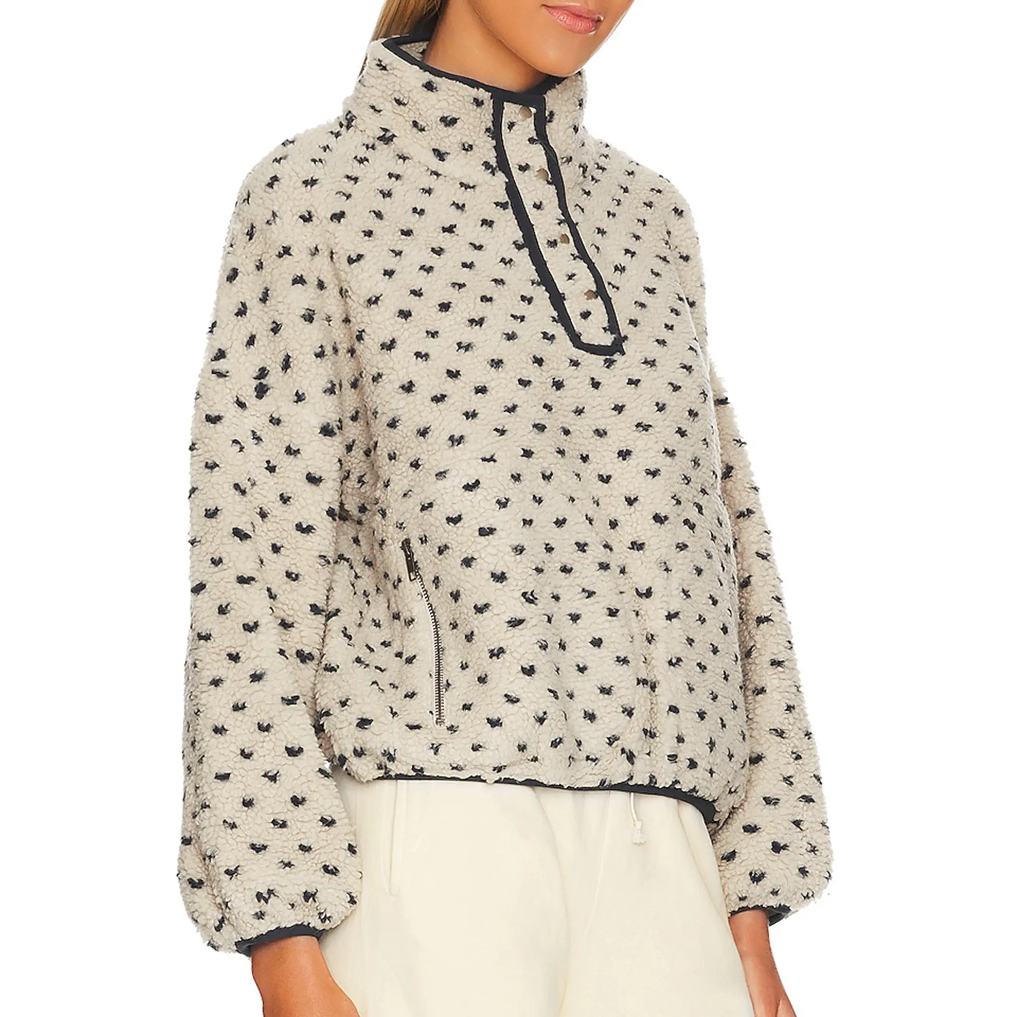Songling Women's Pullover, High Collar Longsleeve Sherpa Fleece Fashion Casual Outerwear with Jacquard Heart Print for Layering Outfits, Longsleeves