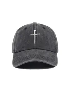 Unisex Cross Printing Washed Classic Baseball Cap, Vintage Adjustable Outdoor Hat, Casual Fitted Design for All Seasons, Perfect Gift for Travel & Beach