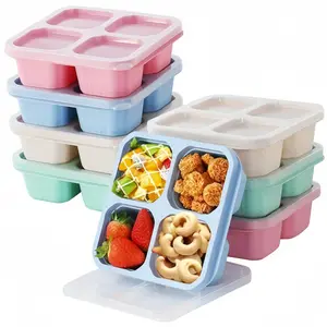 Portable 4-Compartment Eco-Friendly BPA-Free Plastic Lunch Box Set, Stylish Outdoor Tableware, Microwave-Safe Divided Serving Tray, Cut-Resistant, Compact, Sturdy for Adults