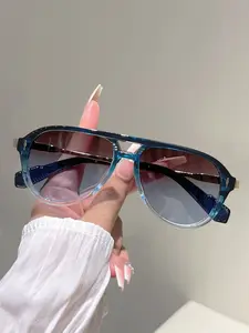 Elegant Metal Frame Glasses, Fashionable Colorblock Design, Casual Style Eyewear for All Seasons, Trendy Decorative Lens, Metal Frame Aviators, Trendy Beach Eyewear, Sunglass Aviators