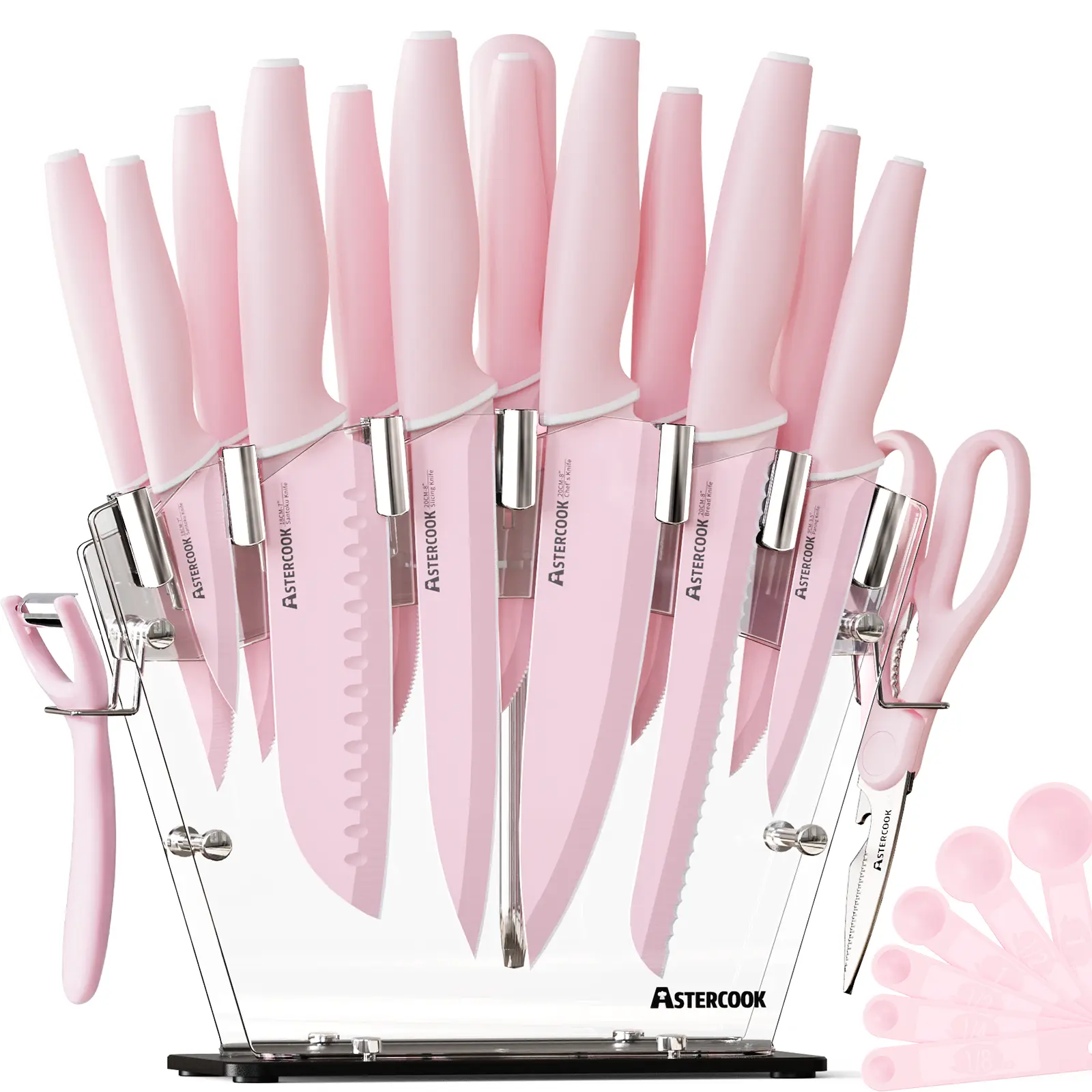 ASTERCOOK Chef Knife - HighCarbon Stainless Steel Sharp Serrated Steak Knives, Scissor knives Block Perfect Balance for Precision Cutting & Slicing