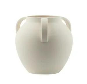 8 inches White Matte Textured Ceramic Stoneware Vase with Handles