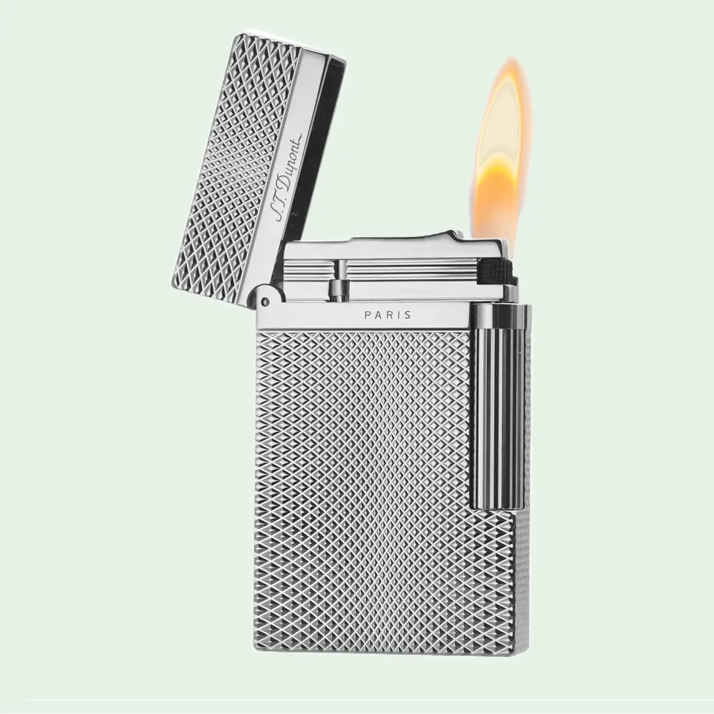 Classical Guilloché Pattern Silver Diamond Head Metal Lighter, No Fuel Included, Ideal Gift for Him