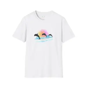 Ocean Sunset Unisex T-Shirt, Dolphin Graphic Tee, Beach Inspired Shirt, Nature Lover Gift, Lightweight Summer Top boohooman shirts Casual Classic