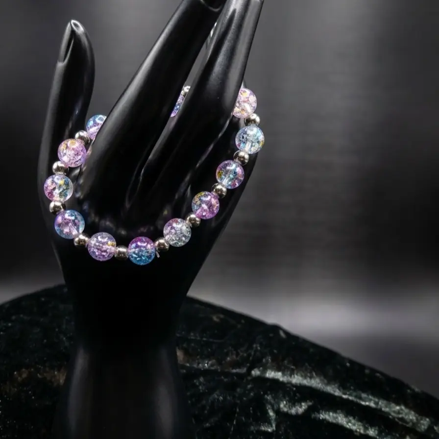 Iridescent Cosmic Crackle Bead Bracelet – Purple & Blue Galaxy Vibes