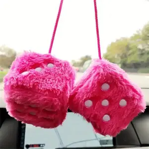 Fuzzy Dice for Car Mirror, Pair of Retro 2.75” Fuzzy Dice for Rear View Mirror with White Dots for Car Interior Hanging Ornament Decoration summerwins
