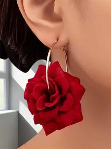 1 Pair Vintage Boho Flower Earrings For Women, Elegant Floral Hoop Earrings, Colorful Fabric Blossom Drop Earrings, Lightweight Statement Jewelry For Beach Vacation, Party, Festival, Date Night, Cute Romantic Gift For Girls And Women