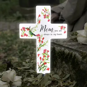 Solar Cross Light Cemetery Mom Cross Grave LED Light Outdoor Garden Memorial Lamp Stake Marker Sympathy Gifts Sign for Loss of Loved One