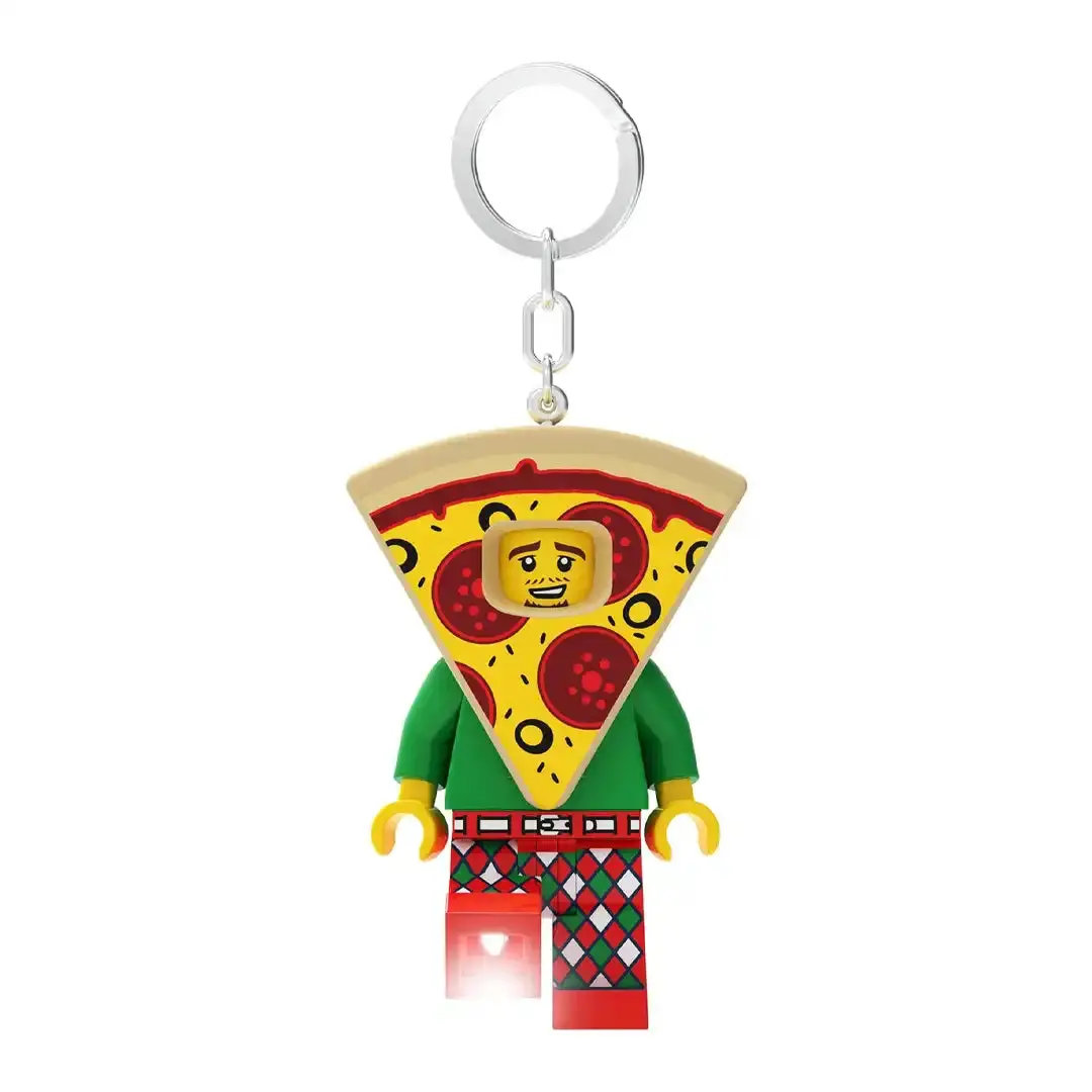 Keychain Light: Pizza Costume Guy LEGO Minifigure, Approx. 3.25 Inch Posable Figure with Bright LED Lights and Metal Key Ring, Led Light, 2 X Cr2025 3V