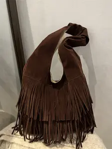 Boho Style Fashion Simple Large Capacity High-Quality Elegant Fringe Design Tote Bag, Pure Color Trendy Handbag for Women, Fringe Hobo Bag, Trendy Shoulder Bag