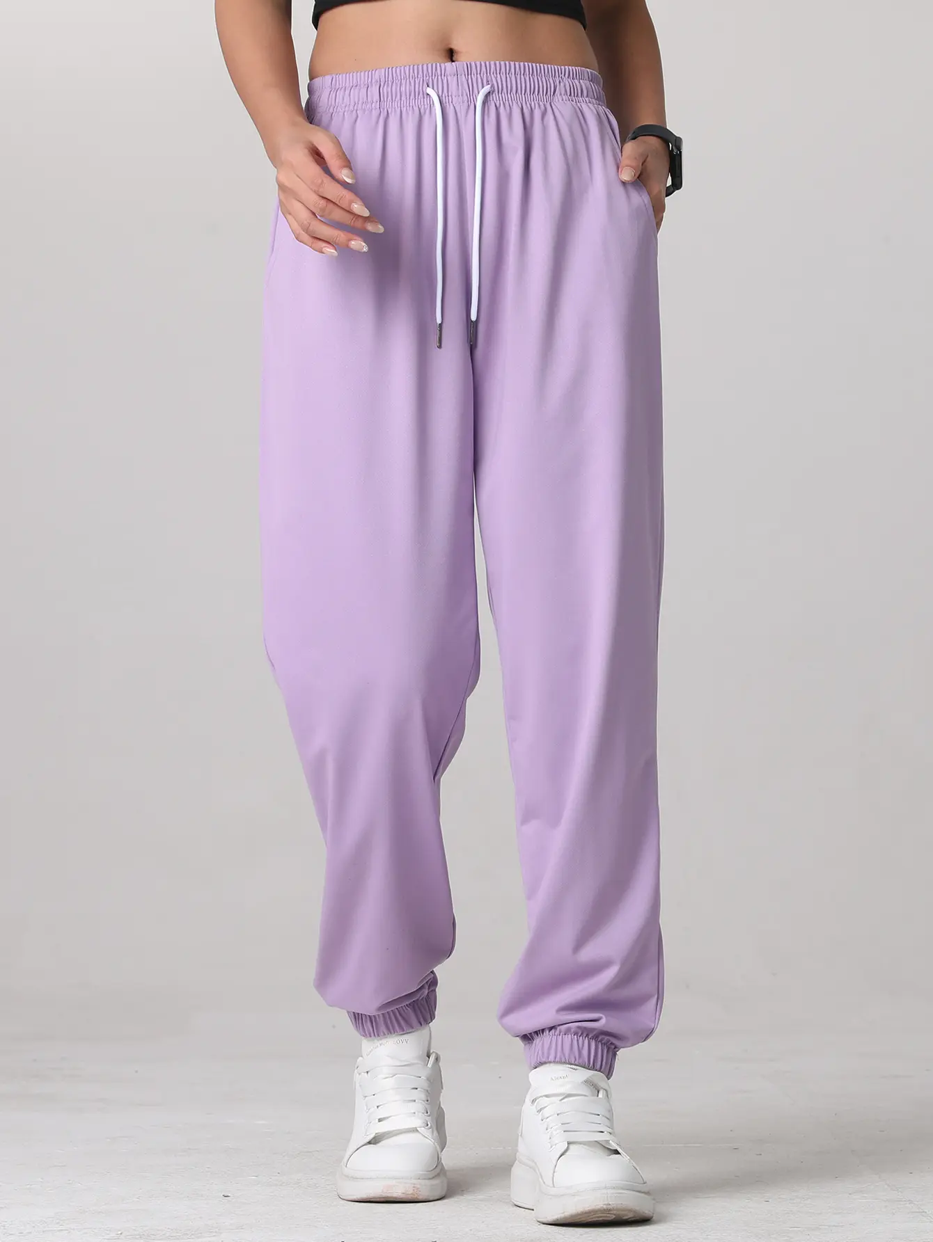 Women’s Cuffed Joggers - Loose-Fit Casual Soft Lightweight Elastic Ankle Cuffs Sports Trousers with Side Pockets for Spring, Summer