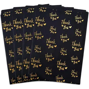100 Sheets Black with  Thank You Tissue Paper Bulk,20" x 14",Black Thank You Tissue Paper for Packaging, Bags, Tissue Paper for Weddings,Graduation,Birthday,Thanksgiving