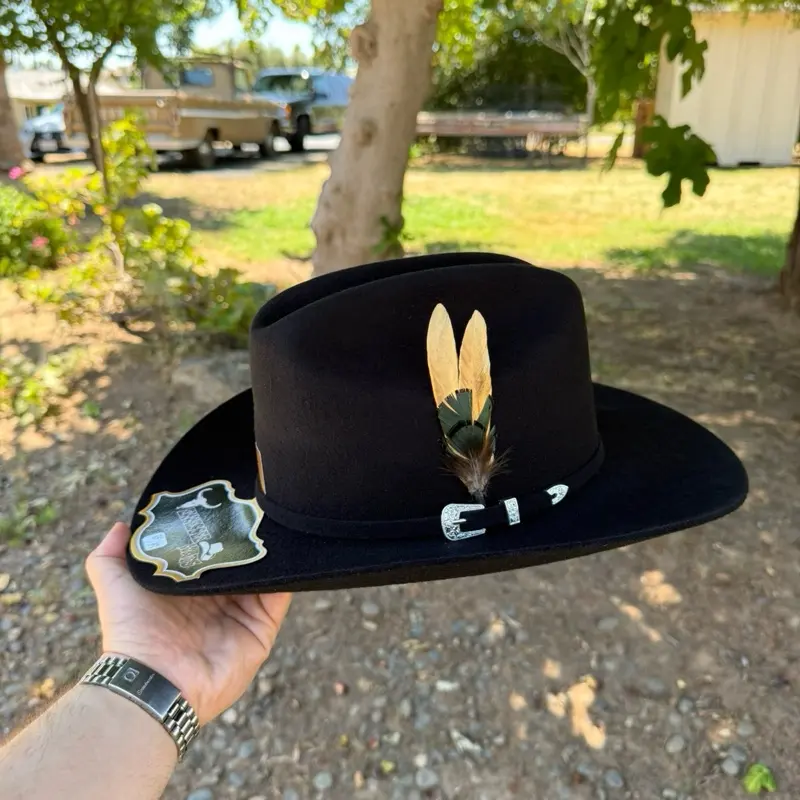 Tejana Negra 100x Estilo Sinaloa Hat with Gold Feather Accent and Classic Design