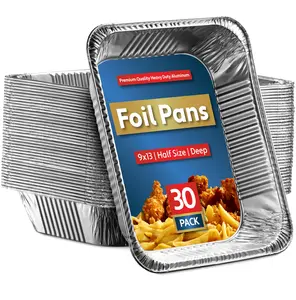 30 Pack Aluminum Pans Disposable 9x13 Baking Pan Chafing Trays - Deep Half Size Oven Steam Table Tin Foil Pans - Extra Heavy Duty Foil Pans for Heating, Roasting, Cooking, Storing Food