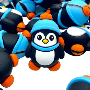 1pc Chillin Thru Christmas 3D Silicone Focal Beads Colorful Beads for DIY Craft Projects Penguin Shape Crafting