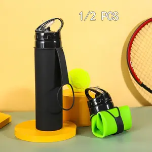 21oz (600ml) Sports Water Bottle, 1 Pack/2 Pack, BPA-Free Silicone Collapsible Water Bottle for Sports Outdoor Travel, Durable Leak-Proof Design Portable Cup, Suitable for Active Lifestyle
