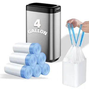 Small Trash Bags 4 Gallon, 150 Count/10 Rolls, Drawstring Mini Garbage Bags, Plastic Trash Can Liners for Bathroom, Bedroom, Dorm Room, Office