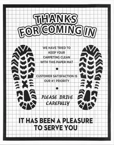 100 count White Paper Floor Mats for , 16x20 Disposable Auto Floor Pads Made of  Paper,  Thank You  Mats for  Detailing, Dealership, Automotive Supplies