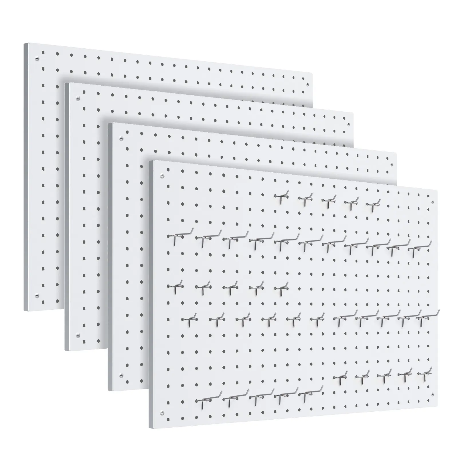 Heavy Duty Steel Alloy Power Tool Organizer Pegboard Panels - 2/3/4 Packs White 24x16in Frame-Included Wall Mount Rack, 2 Oblong Brackets, 10x Weight Capacity, for Garage Workshops, Tool Organizers, DIY Enthusiasts