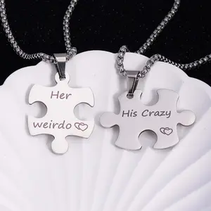 His crazy her weirdo stainless steel titanium steel couple pendant necklace, a gift for couples to wear daily.