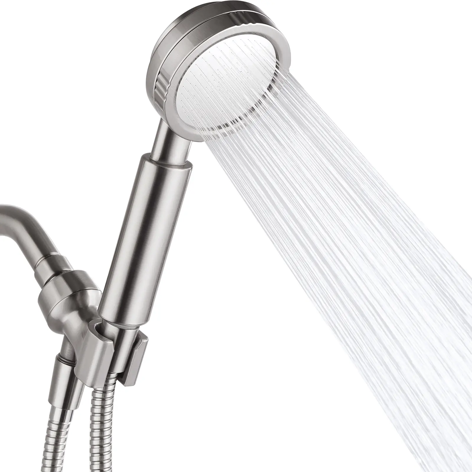 BRIGHT SHOWERS High Pressure Handheld Shower Head Kit, Handheld Rain Shower with 60 Inch Long Stainless Steel Shower Hose and Adjustable Wall Bracket, Brushed Nickel