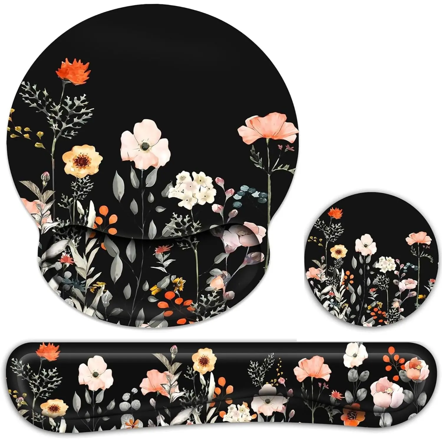 Mouse Pad with Wrist Rest and Keyboard Wrist Rest Set, Wrist Rest for Computer Keyboard Memory Foam Pain Relief with Non Slip Rubber Base for Office, Gaming, Computer, Laptop, Garden Flower