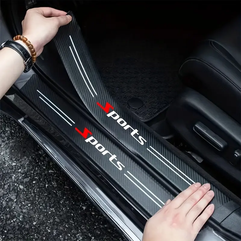 5-Piece "Sports" Pattern Carbon Fiber Door Sill Protection Strip Set, Trunk Anti-Scratch Decoration Strip, Anti-Step Scuff Plate Decal, Universal Car Accessories, Automotive Decoration