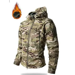Men's Military Jungle Camouflage Tactical Windproof Jacket Coat Cold Winter Fleece Lined Outdoor Long Sleeve Hooded Lightweight with Multi Pockets Medium Size