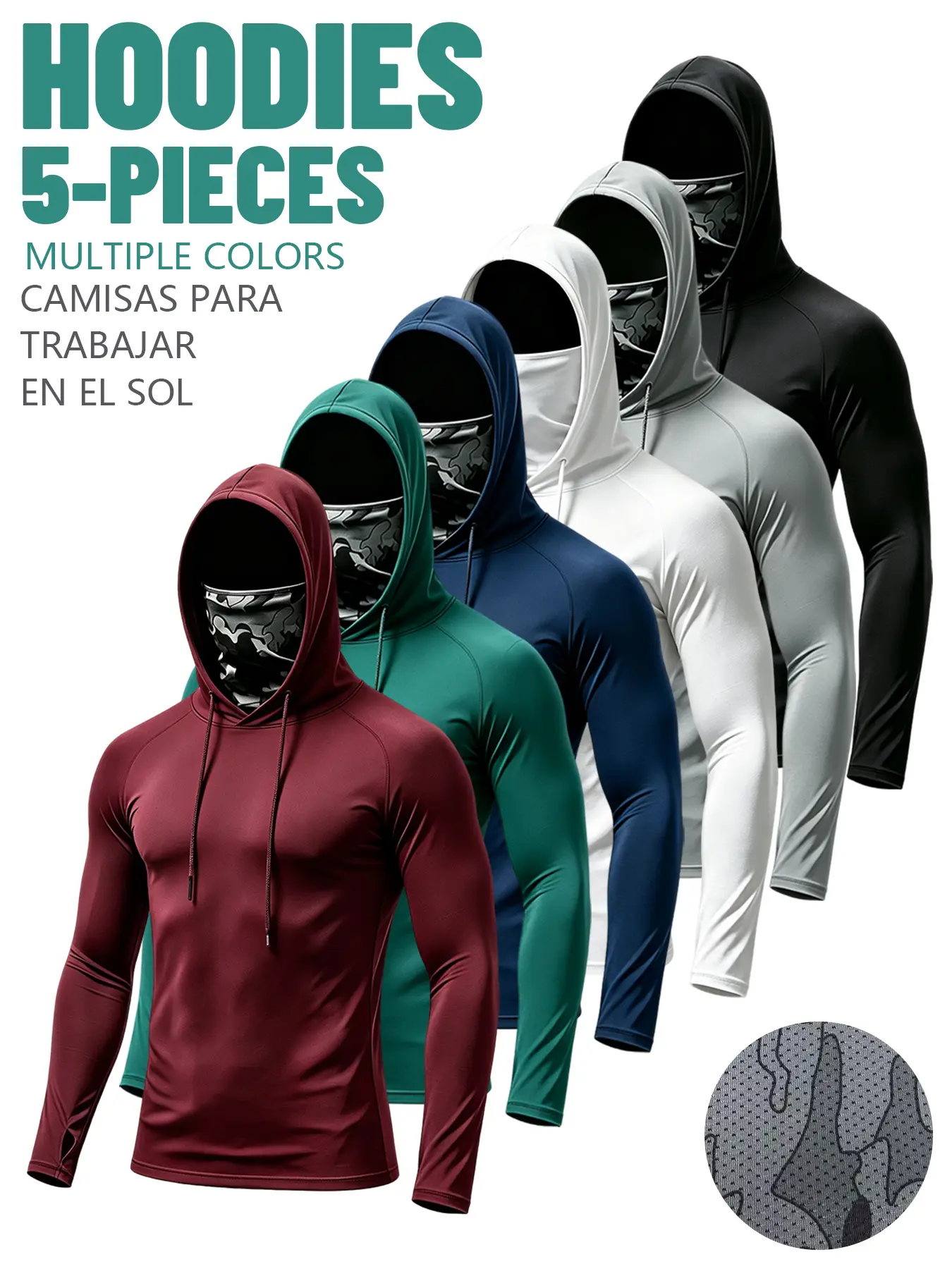 Men's 5/3-Pack Long Sleeve Athletic Pullover Hoodie Activewear Clothing, Built-in Face Mask, Extended Neck Guard, UPF 50+ Sun Protection, Polyester Fitness Exercise Wear, for Fishing, Camping, Daily Wear Outdoor Active Athletic Hoodie Active Shirts,sohoch