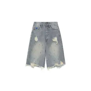 Aelfric Eden Jorts Rhinestone Application Jort Casual Denim Shorts Wide Leg Jeans Streetwear 2025 Trendy Bottoms