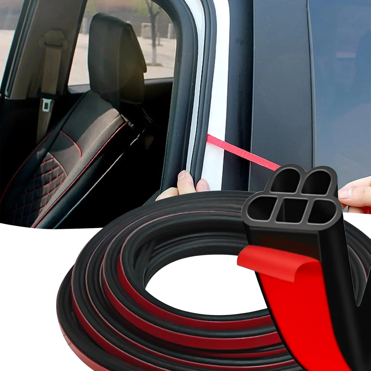 52.5Ft Universal Car Door Rubber Seal Strip, Self-Adhesive Double-Layer 5-Hole Automotive Soundproofing Weather Stripping for Cars, Truck Pickups, RVs | Vehicle Accessories, Auto Parts Accessories