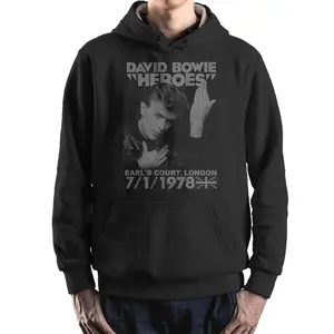 David Bowie Inspired “Heroes” Vintage Hoodie, Unisex Pullover Sweatshirt, Soft Cozy No Pocket Pocket
