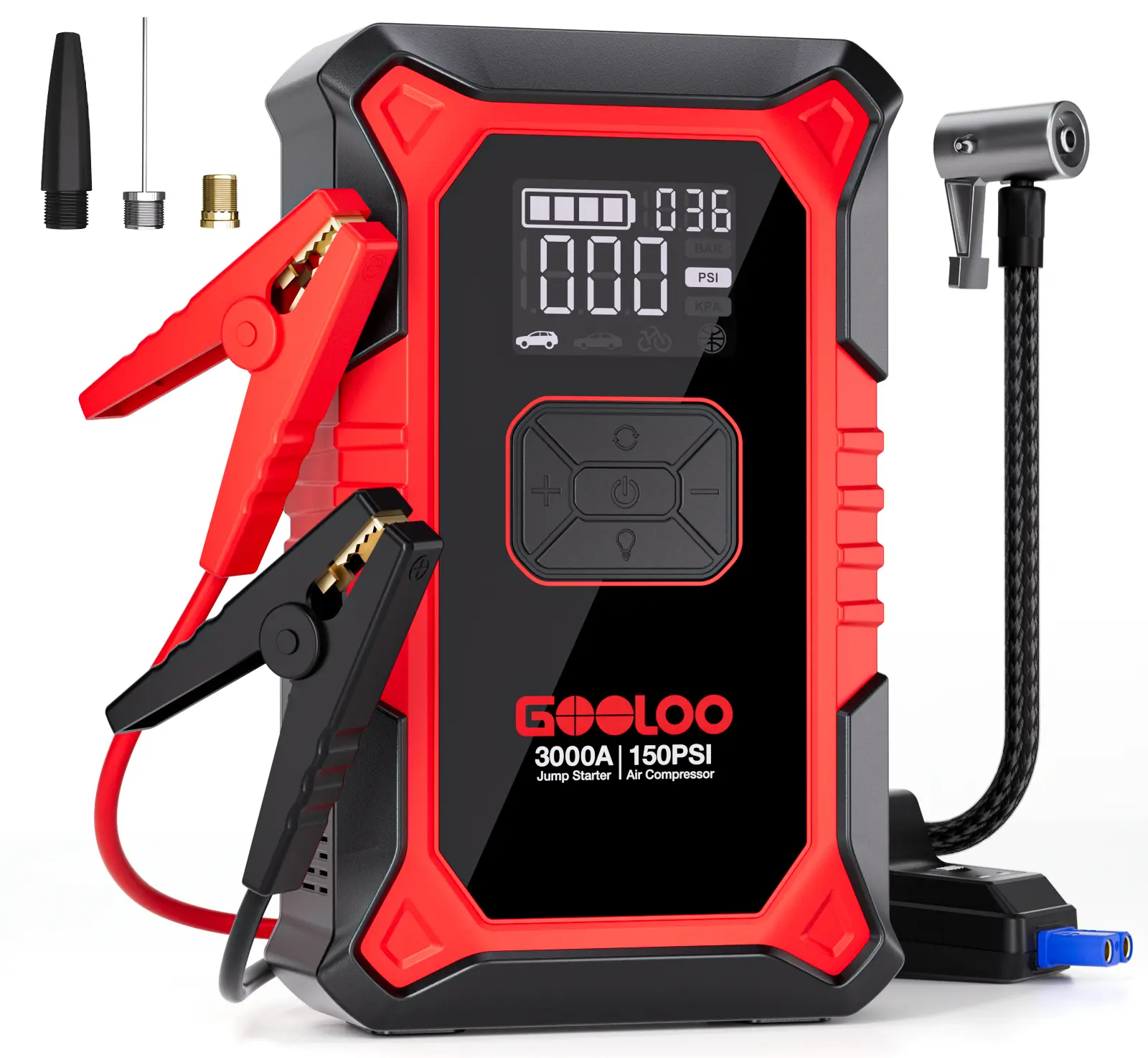 GOOLOO A3 Portable Car Jump Starter with Air Compressor, 3000A Car Battery Jump Starter (9.0 Gas/6.5L Diesel) with 150PSI Digital Tire Inflator Repair Tool Kit Vehicle. fathersdaygift