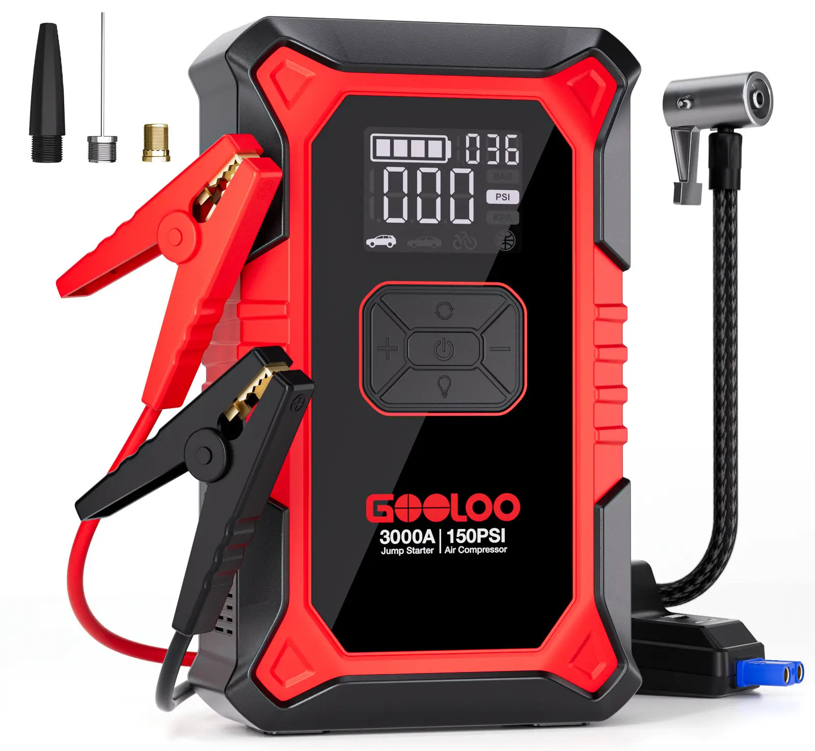 GOOLOO A3 Portable Car Jump Starter with Air Compressor, 3000A Car Battery Jump Starter (9.0 Gas/6.5L Diesel) with 150PSI Digital Tire Inflator Repair