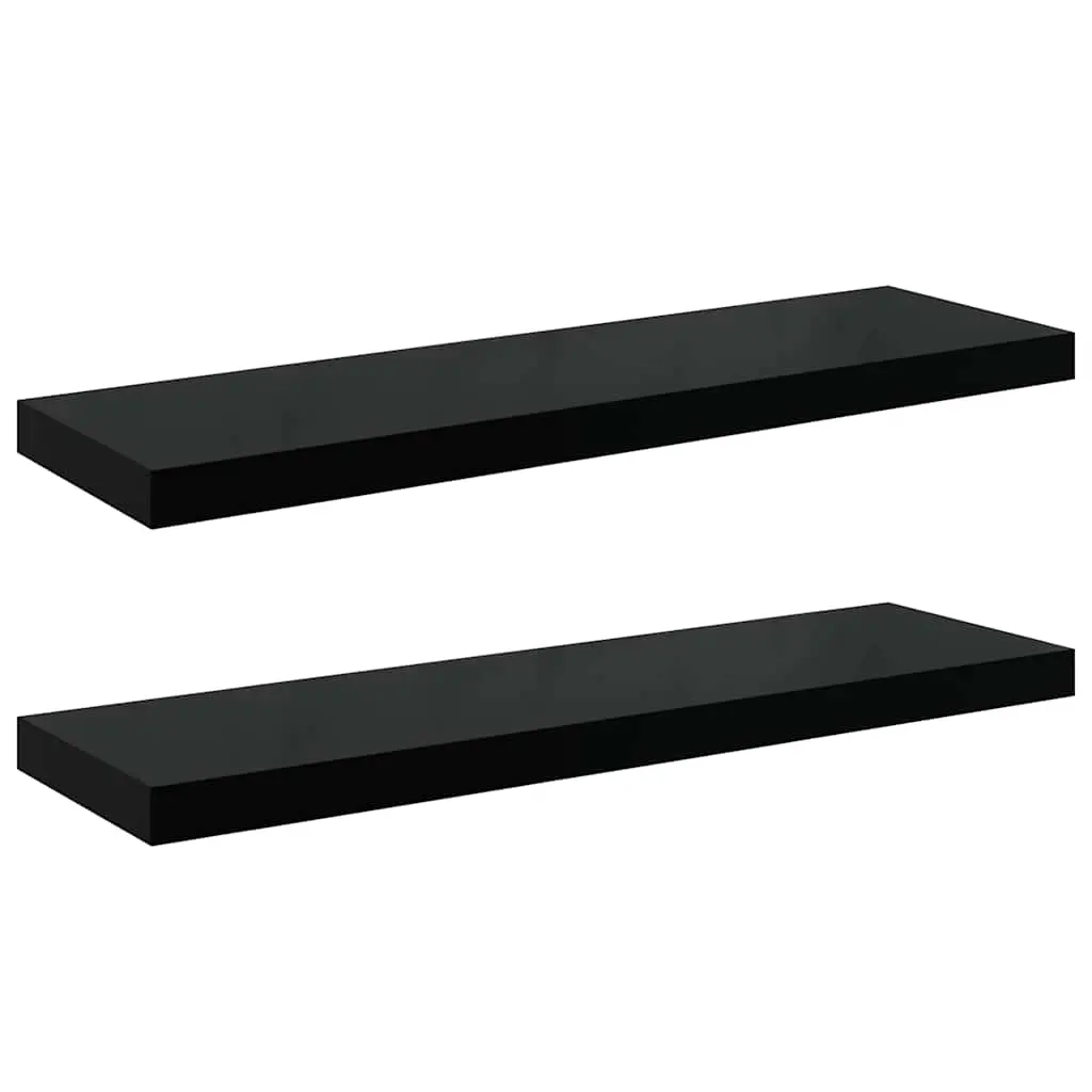 vidaXL Wall Shelves 2 Pcs, Floating Shelves, Display Shelves, Wall Mounted Shelves for Photo Frame Trophy Planter Pot, Modern, High Gloss Black 323773