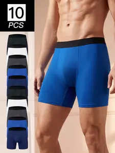 Men's 10 Pack Mesh Breathable Stretch Boxer Briefs, Long Leg No Ride Up Moisture Wicking Quick Dry Cooling Underwear, Anti Chafe Soft Tagless for Running Cycling Workout, Big Tall Loose Fit Assorted Colors All Season