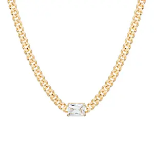 MEIITRUE 14K Gold Plated Cubic Zirconia Pendant Necklaces for Women, Hypoallergenic Fade-Resistant Cuban Link Choker Necklace, Trendy Fashion Jewelry for Girls